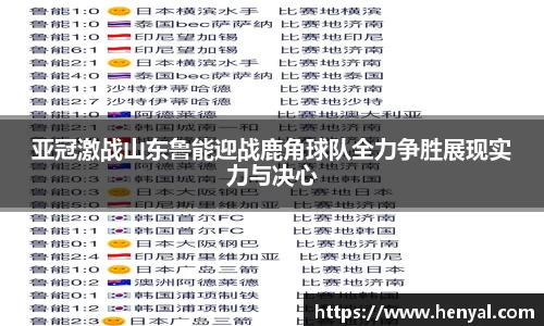 亚冠激战山东鲁能迎战鹿角球队全力争胜展现实力与决心