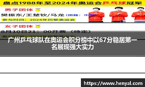 广州乒乓球队在奥运会积分榜中以67分稳居第一名展现强大实力